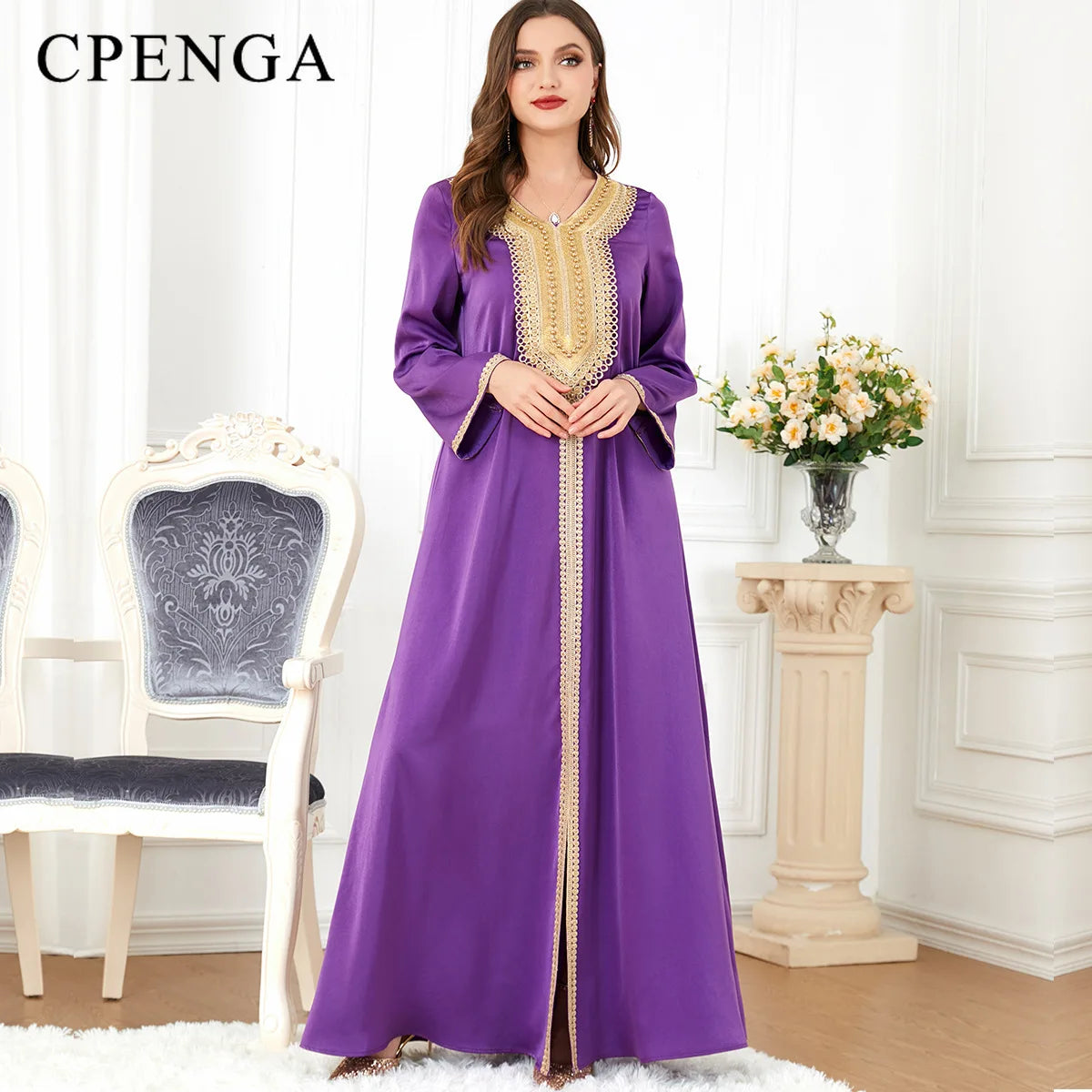 Embroidered Gown for Special Occasions, Muslim Arabic Wedding Dress for Women & Takchita Embroidered Gown for Special Occasions, Muslim Arabic Wedding Dress for Women & Takchita