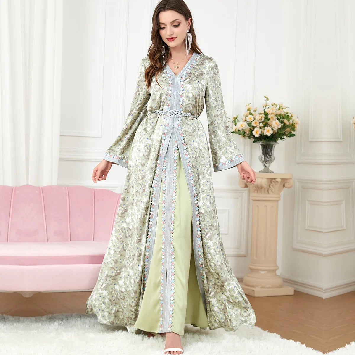 Embroidered Gown for Special Occasions, Muslim Arabic Women Wedding Dress & Takchita Embroidered Gown for Special Occasions, Muslim Arabic Women Wedding Dress & Takchita