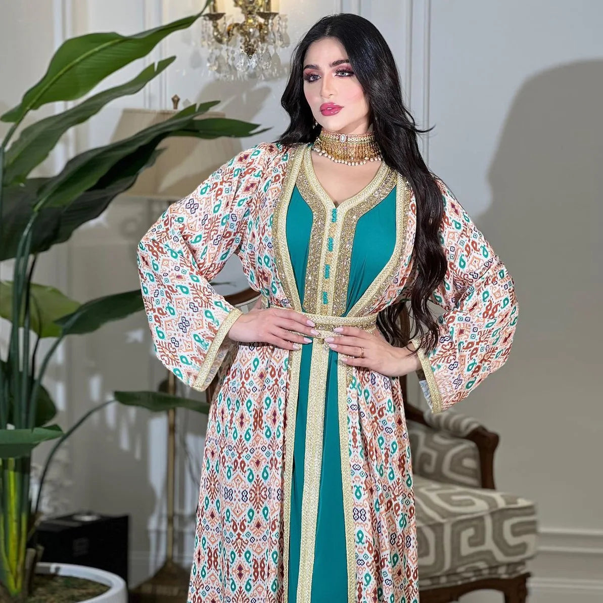 Embroidered Gown for Special Occasions, Muslim Arabic Women Wedding Dress & Takchita Embroidered Gown for Special Occasions, Muslim Arabic Women Wedding Dress & Takchita