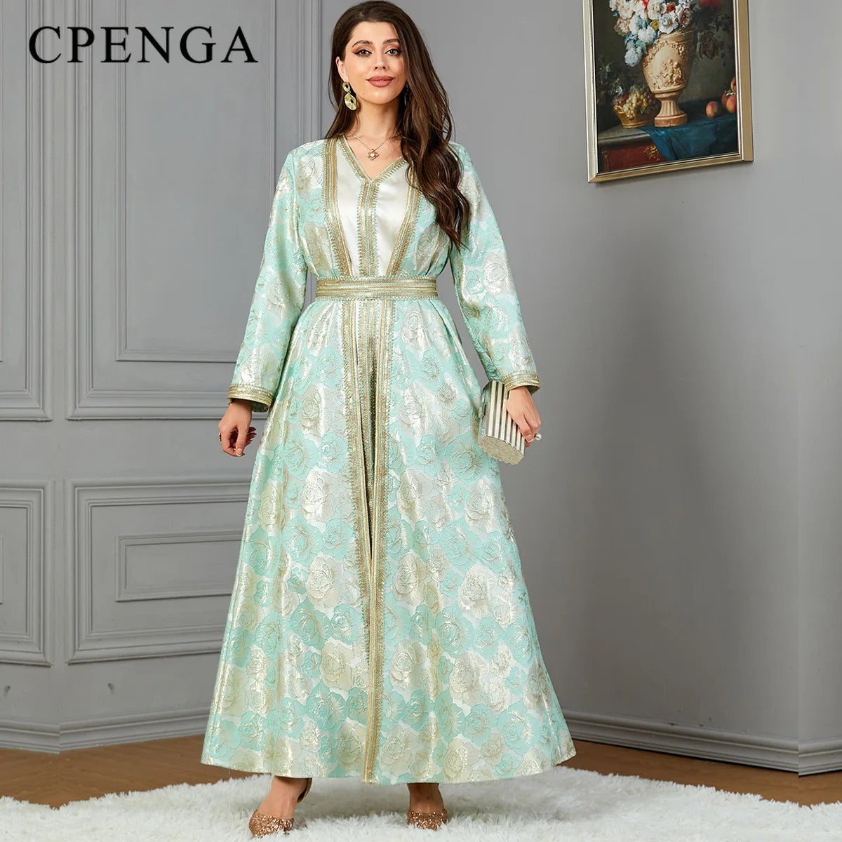 Embroidered Gown for Special Occasions, Muslim Arabic Wedding Dress for Women & Takchita Embroidered Gown for Special Occasions, Muslim Arabic Wedding Dress for Women & Takchita