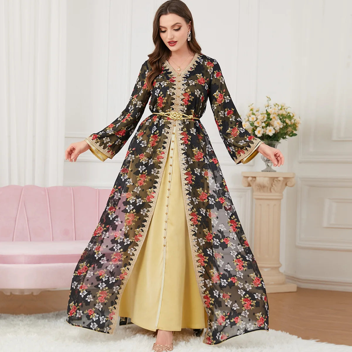 Embroidered Gown for Special Occasions, Muslim Arabic Wedding Dress for Women & Takchita Embroidered Gown for Special Occasions, Muslim Arabic Wedding Dress for Women & Takchita