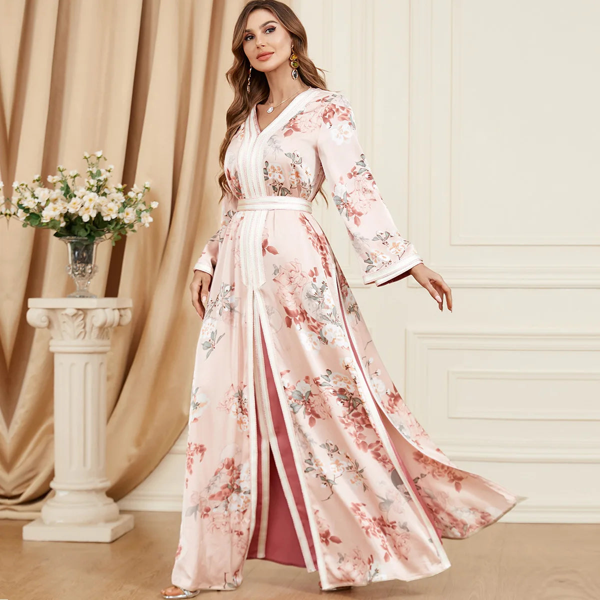 Embroidered Gown for Special Occasions, Muslim Arabic Wedding Dress for Women & Takchita Embroidered Gown for Special Occasions, Muslim Arabic Wedding Dress for Women & Takchita