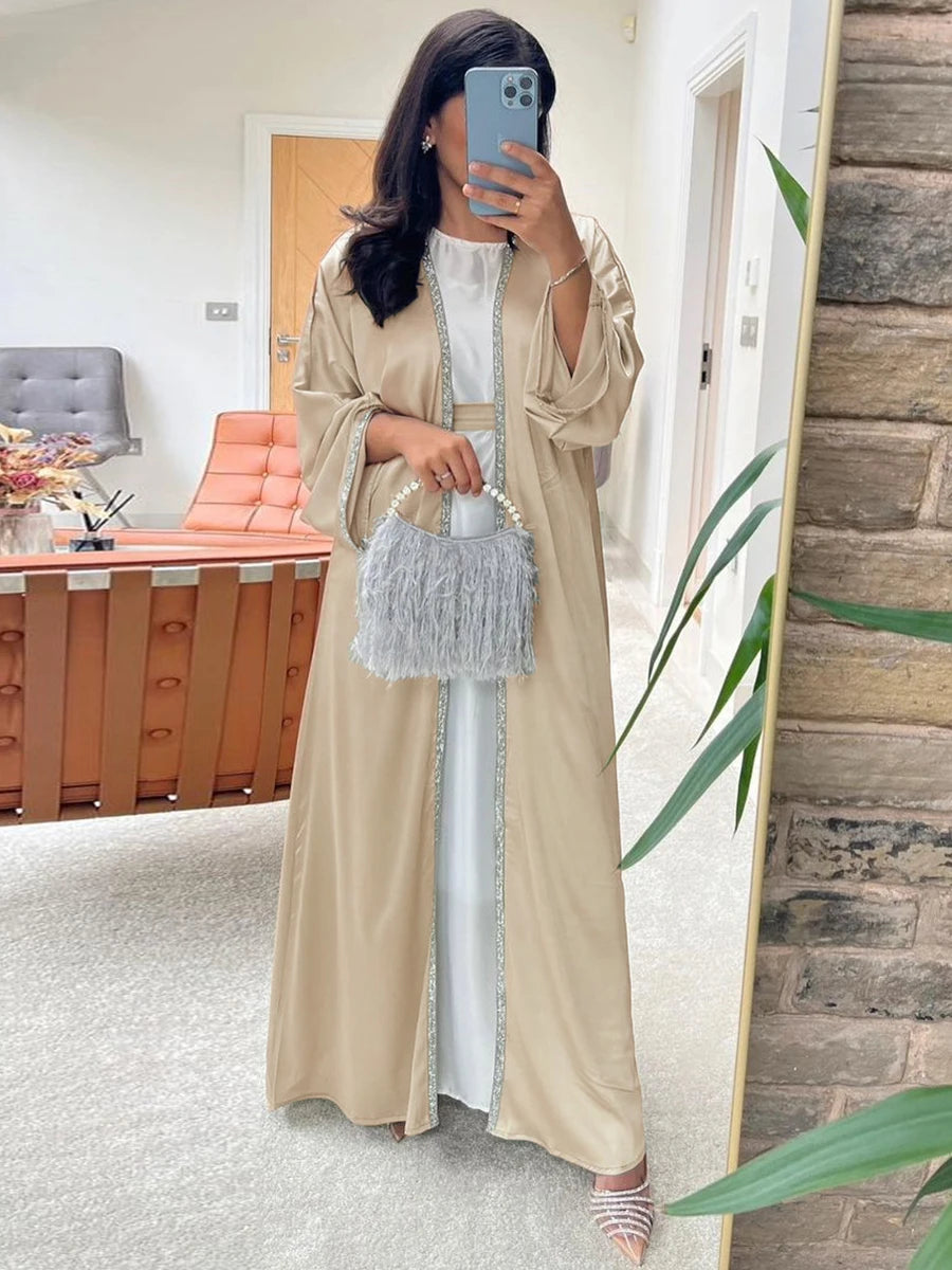 elegant abaya dress Elegant Long Sleeve Maxi Dress, Butterfly Patterned Abaya 2025 Apricot / L