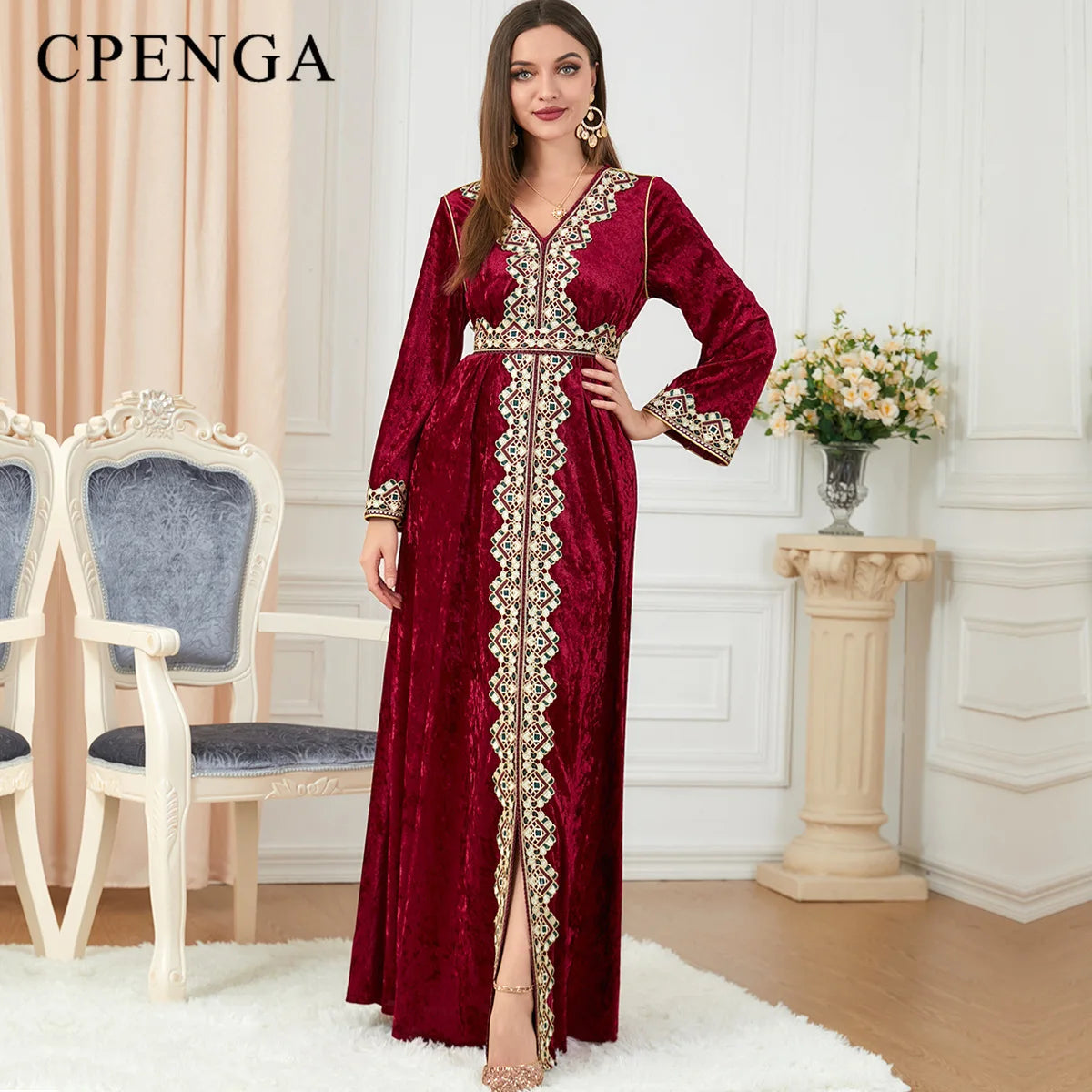 Embroidered Gown for Special Occasions, Muslim Arabic Wedding Dress for Women & Takchita Embroidered Gown for Special Occasions, Muslim Arabic Wedding Dress for Women & Takchita
