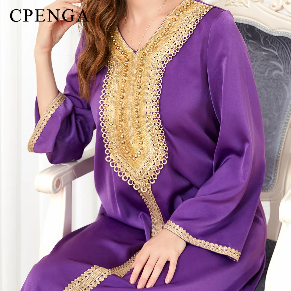 purple dress in dream islam Embroidered Gown for Special Occasions, Muslim Arabic Wedding Dress for Women & Takchita