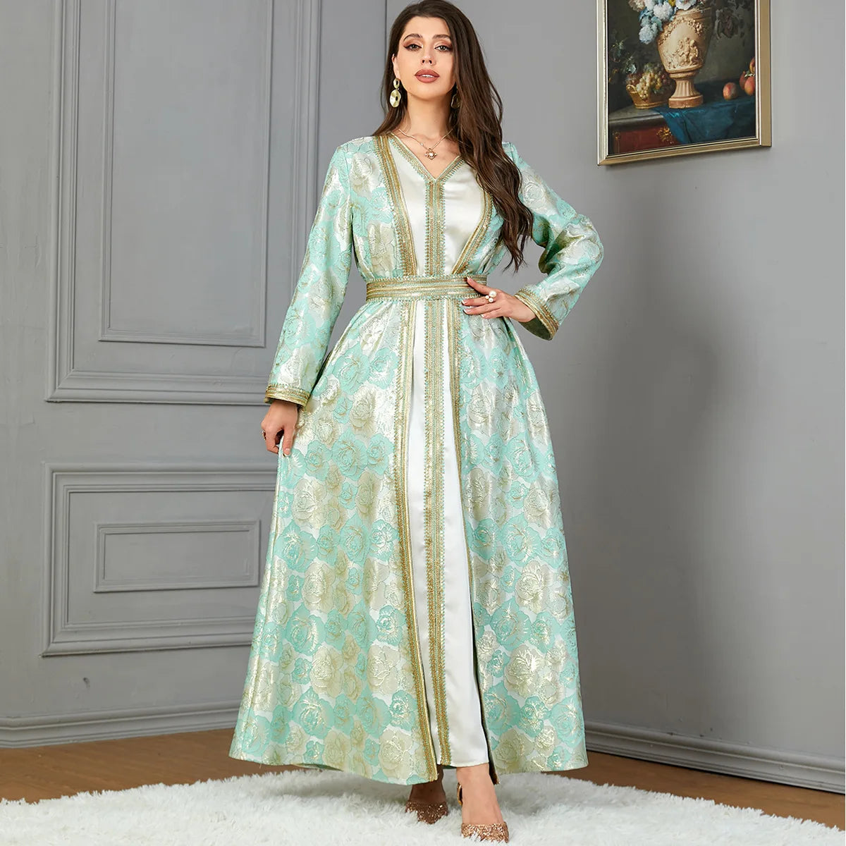 Embroidered Gown for Special Occasions, Muslim Arabic Wedding Dress fo – chikimaroc Embroidered Gown for Special Occasions, Muslim Arabic Wedding Dress fo – chikimaroc