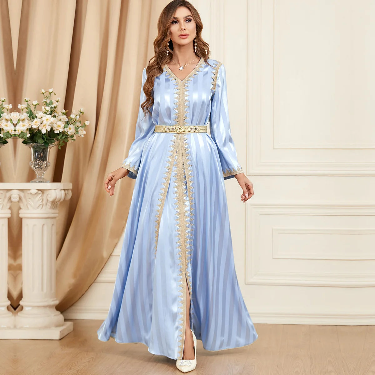 Embroidered Gown for Special Occasions, Muslim Arabic Wedding Dress for Women & Takchita Embroidered Gown for Special Occasions, Muslim Arabic Wedding Dress for Women & Takchita