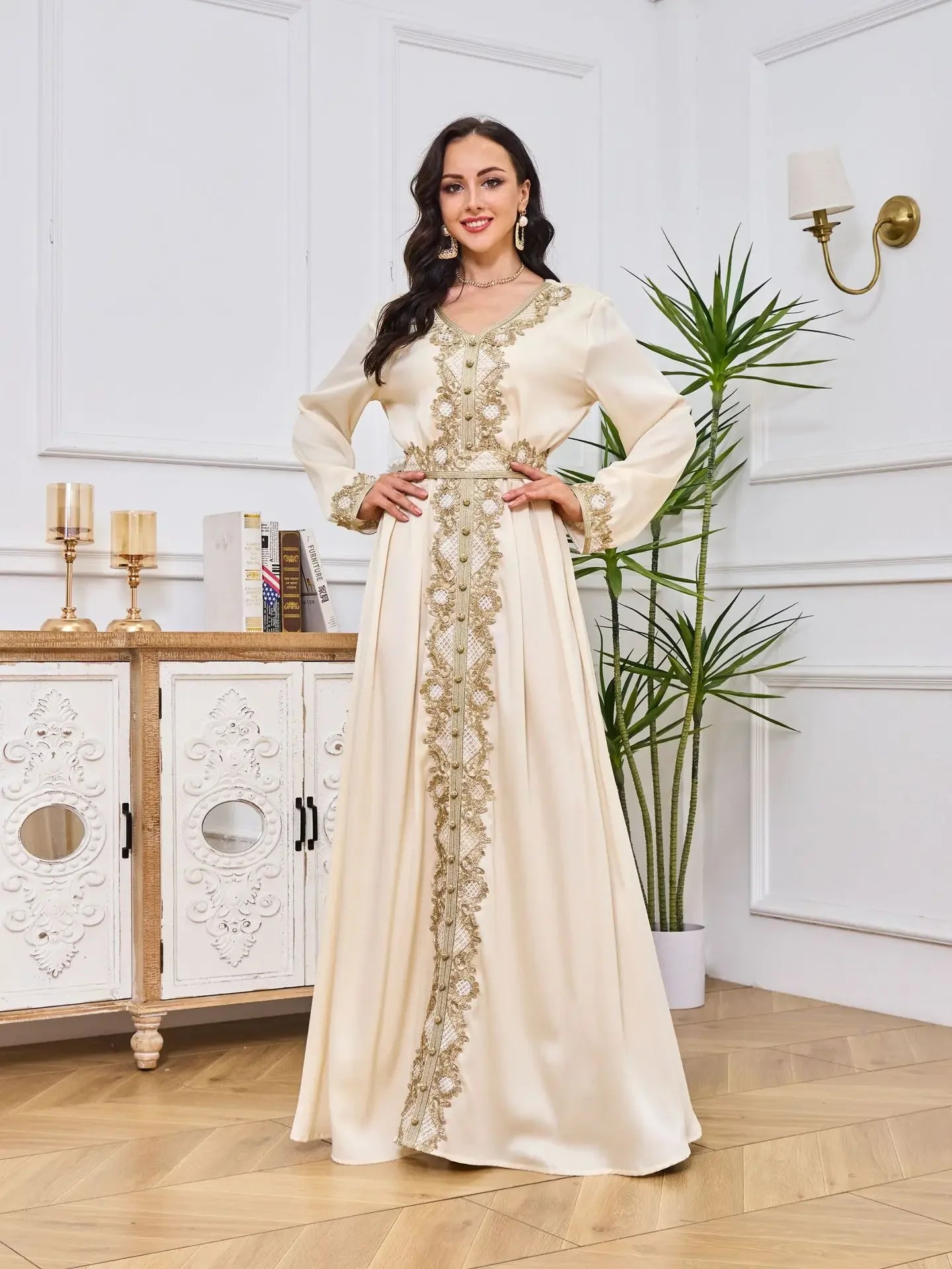 Embroidered Gown for Special Occasions, Muslim Arabic Women Wedding Dress & Takchita Embroidered Gown for Special Occasions, Muslim Arabic Women Wedding Dress & Takchita
