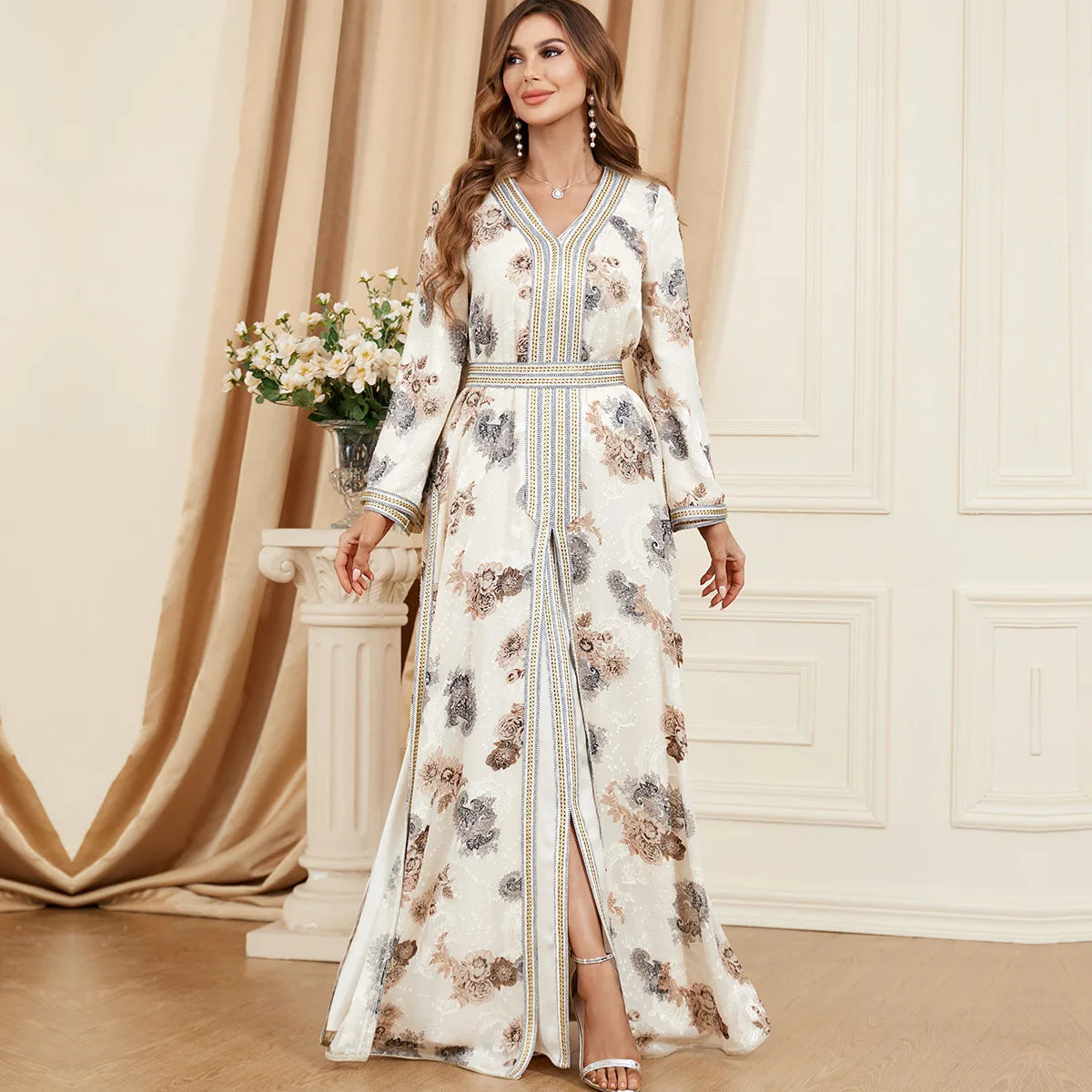 Embroidered Gown for Special Occasions, Muslim Arabic Wedding Dress for Women& Takchita Embroidered Gown for Special Occasions, Muslim Arabic Wedding Dress for Women& Takchita